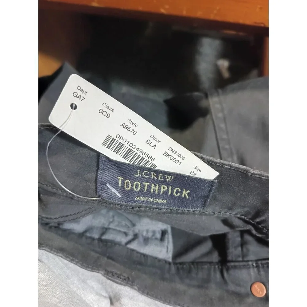 J Crew Toothpick Denim Women's 28 Black Moto Jeans Ankle Zip 30x28.5